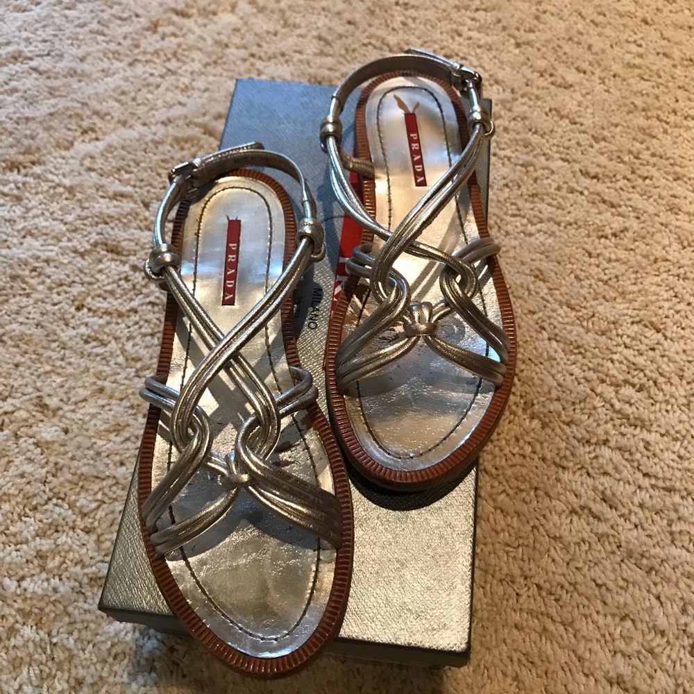 Prada Strappy Silver Sandals